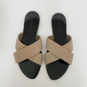 NWOB Handmade THE CURRENT NEW YORK Designer Beige Leather Flat Slippers Slides